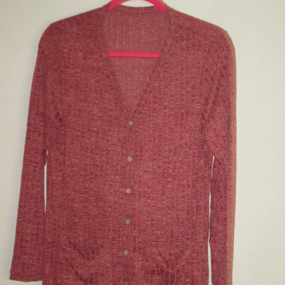 Lightweight Red Open-Front Button Ribbed Cardigan Brand New